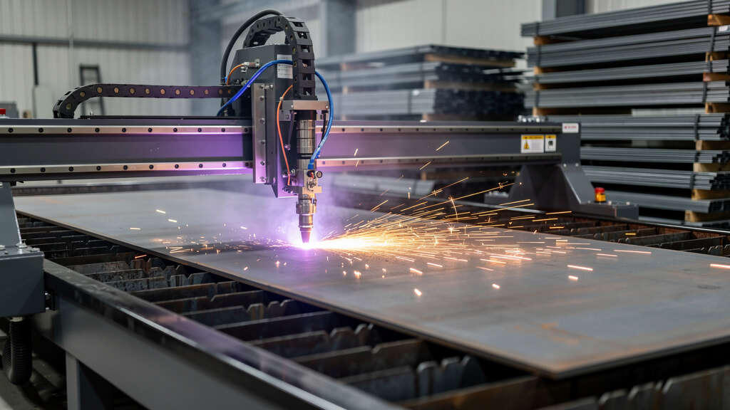 CNC fiber laser cutting sparks