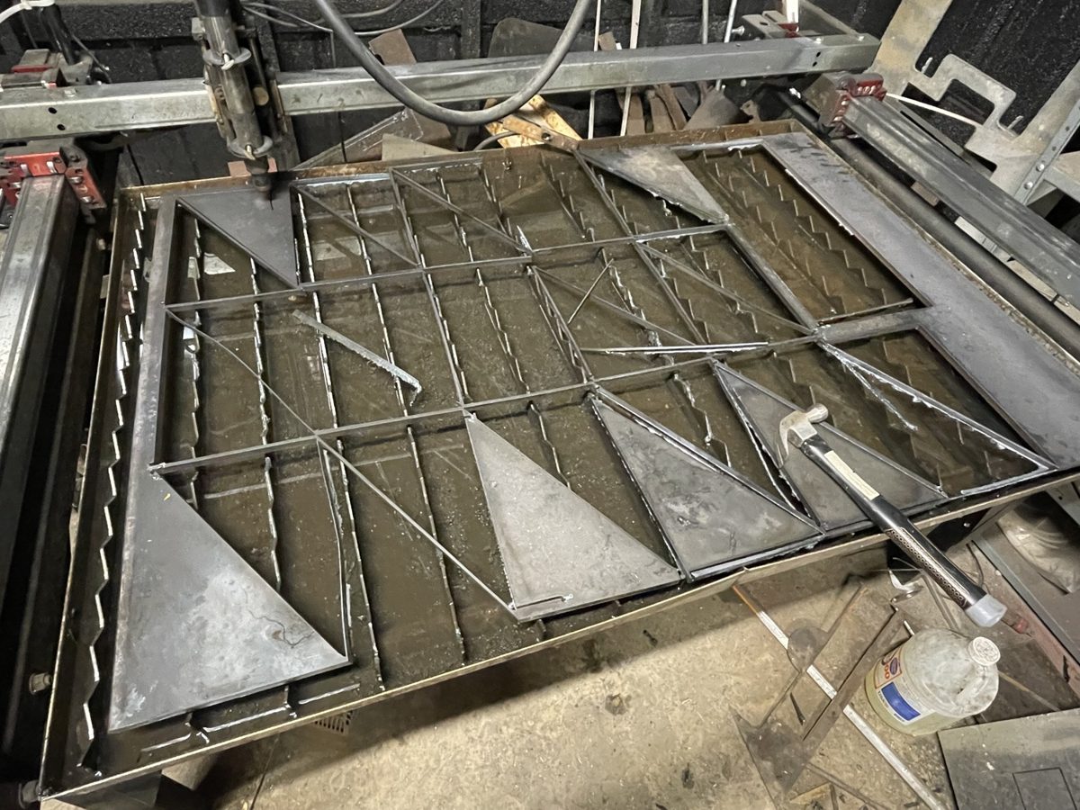 Nested plate parts on the cutting table
